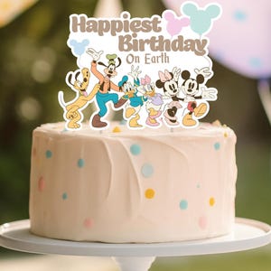 Mickey and Friends Birthday Cake Topper Printable | Disney Party Decoration | Happiest Birthday On Earth,, Download