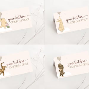 Marque-places modifiables Winnie l'ourson. Étiquettes classiques pour aliments ourson. Cartes de visite. Cartes de tente modifiables, cartes de buffet, décoration de fête, numérique
