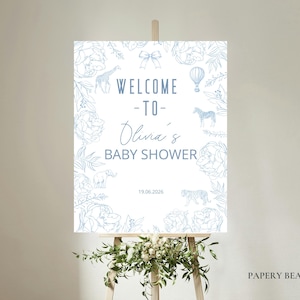 Toile De Jouy Baby Shower Welcome Sign, Editable Blue Toile Sign, Boy Baby Shower, Toile Print, Instant Download, Digital