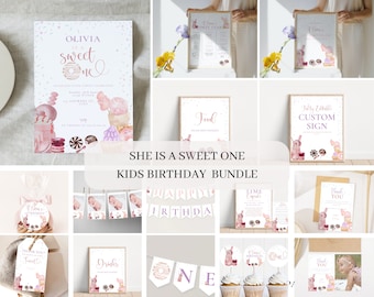 Sweet One Birthday Party Bundle, First Birthday Girl (Digital)