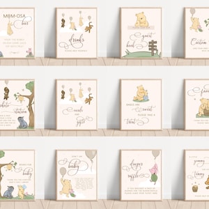 Bundle classique de signes de baby shower de Winnie l'ourson, signes de baby shower de Winnie l'ourson, signes modifiables de baby shower, téléchargement numérique