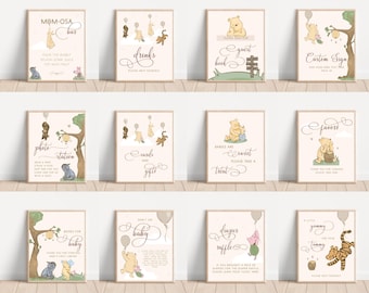 Winnie The Pooh Baby Shower Signs Bundle, Editable Party Decor (Digital Download)