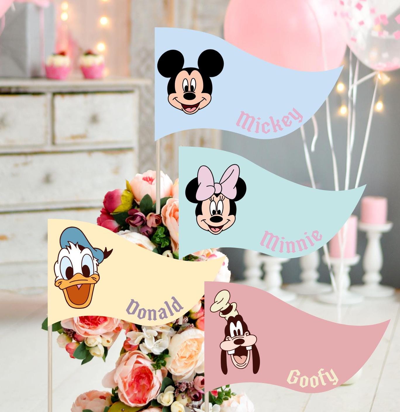 Mickey And Friends Pennants Party Decoration, Printable Mickey Birthday Party Theme, Mickey Flags - Banners, Decor Party, Digital Download
