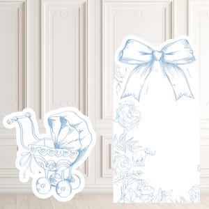 Toile De Jouy Babyparty Bär Ausschnitt große Dekor, blaue Toile-Baby-Dusche-Party Dekor, Junge-Baby-Dusche, Toile Print, Instant Download DIGITAL