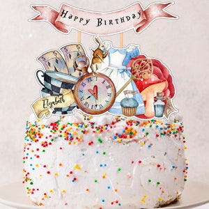 Alice in Wonderland Birthday Cake Topper, Alice in Wonderland Birthday Decoration, Personalized Birthday Cake Topper, Printable Digital