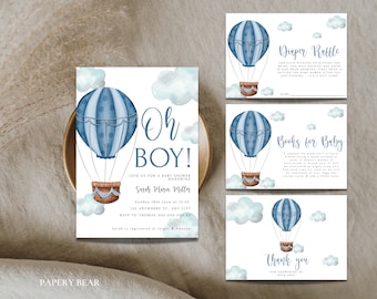 Oh Boy Air Balloon Baby Shower Invitation, Blue Watercolor Balloon Baby Shower Invite, Boy Baby Shower, Phone Invite, Digital Download