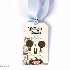 Mickey Mouse Thank You For  Birthday Tags Favor, Printable Retro Mickey Birthday Tags, Vintage Birthday Theme, Digital Download