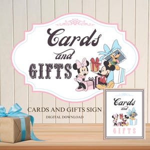 Mickey Minnie Cards And Gifts Sign Party Decoration, Printable Mickey Birthday Party Decoration, Mickey  Theme Party Decor, Digital