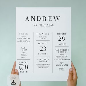 Editable First Birthday Milestone Board Template, Milestone Sign, Printable Birthday Milestone Template, Minimalist Milestone Poster