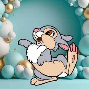 Decoração de aniversário fofa de coelho recortado, decoração grande, decoração de chá de bebê com tema Bambi ou festa de aniversário, suporte de pé, download digital