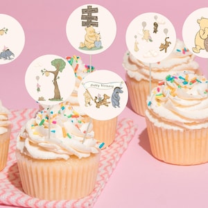 Winnie the Pooh Cupcake Topper Decorations, Party Decoration Centerpieces, Classic Pooh Bear Cut Out. Vintage Pooh Cake Topper, Digital