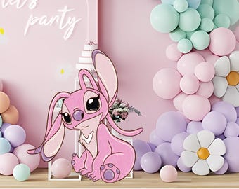 Watercolor Glitter Angel Lilo and Stitch Cutout, Party Decoration (Digital)
