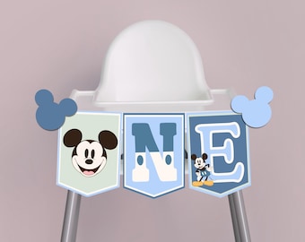 Mickey Mouse 1st Birthday High Chair Banner, Mickey Party Decoration, PRINTABLE Digital Download