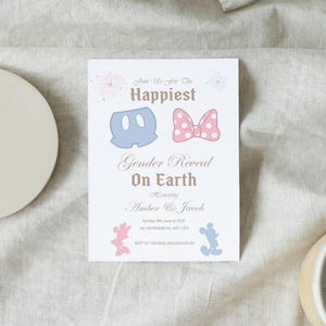 Gender Reveal Invitation, Editable Gender Reveal Invite, Mickey and Minnie Gender Reveal Theme Party, Digital,