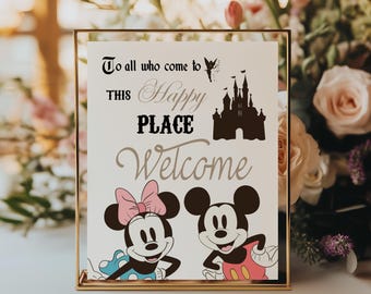 Mickey Welcome Sign – Happy Place Birthday Party Decor (Digital Download)
