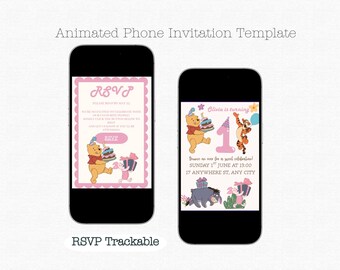 Winnie the Pooh 1st Birthday Invitation | Animated Video, Trackable RSVP (Canva Editable)