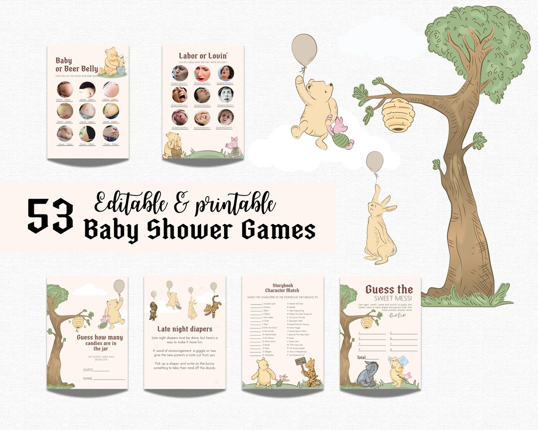 53 POOH Editable Baby Shower Games, Winnie-the-pooh Classic Party Games ...