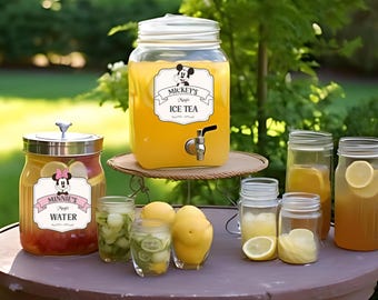 Bearbeitbare Mickey Minnie Drink Label Vorlagen für Babyparty oder Geburtstagsfeier, Maus Party, Mickey Decor Party, Digital Download