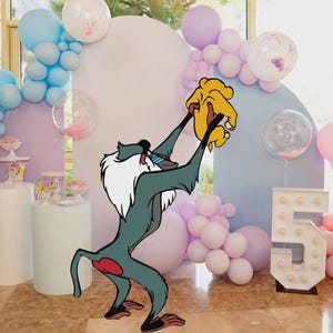 Recorte de Simba de Rafiki, decoración recortable de Simba, decoración para fiestas, fiesta temática del Rey León, utilería de pie para fiesta de cumpleaños, descarga digital