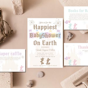 Mickey And Minnie Baby Shower Invitation, Printable Disneyland Baby Shower Party, Baby Girl Disney  Invitation, Digital Download