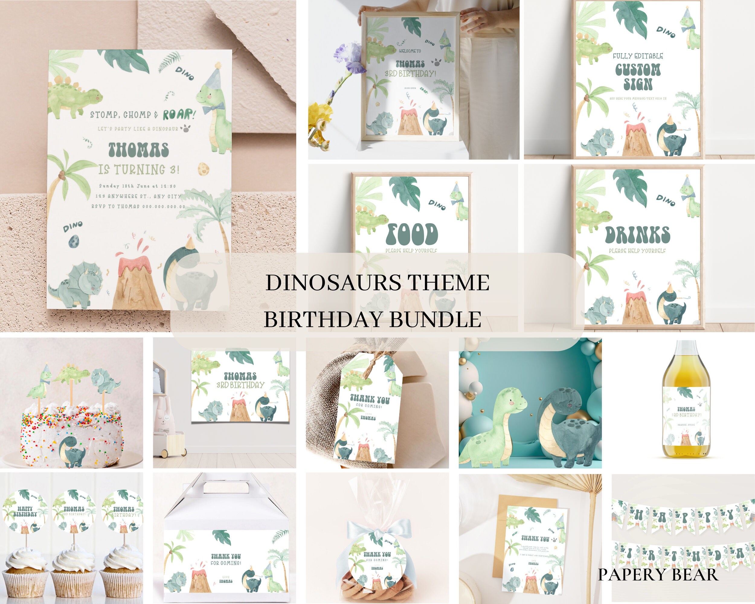 Dinosaur Birthday Party Invitation Bundle, Dinosaur Birthday Invitation ...