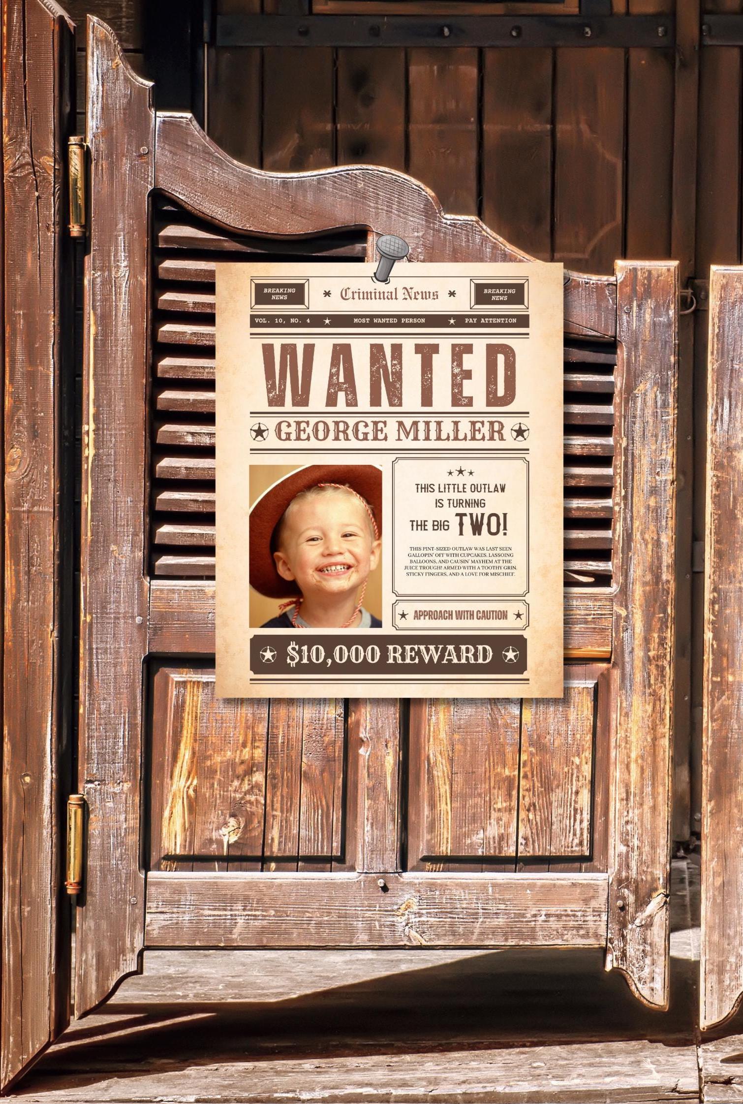 Custom Wild West Wanted Poster, Cowboy Birthday Party (digital) - Etsy