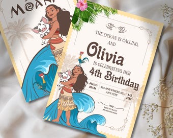 Invitación de cumpleaños de Moana, temática oceánica (descarga digital)