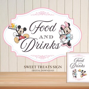 Mickey Minnie Food And Drinks Station Sign Party Decoration, Printable Mickey Birthday Party, Mickey  Theme Party Decor, Digital Download