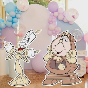 Cogsworth And Lumiere CutOut, Pastel Bell Theme Party Cutout Decor, Belle Party Decoration Theme, Birthday Party Stand Up Prop, Digital