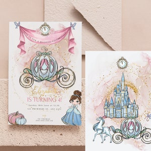 Editable Cinderella Invitation, Princess Birthday Invitation, Princess Birthday party, Girl Birthday Invitation, Instant Download, Digital
