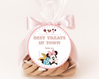 Adesivo "Melhores Guloseimas" da Minnie Mouse, Etiqueta para Lembrancinha de Aniversário (Download Digital)