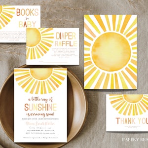 Set di inviti per baby shower modificabili Sunshine, Invito per baby shower con un piccolo raggio di sole, Boy Sun Baby Shower, Boho Sunshine Shower