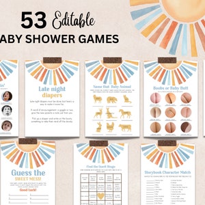 Editable Sunshine Baby Shower Games Bundle, Here Come The Son Baby Shower Games, Sonshine Baby Shower, Boho Sun Games, Instant Download