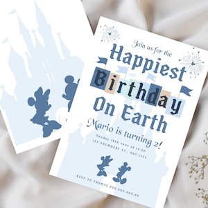 Mickey And Minnie Birthday Invitation, Printable Disneyland Birthday Theme Party, Boy Mickey Invitation, Minnie Invitation, Digital Download