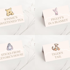 Etichette alimentari Winnie The Pooh modificabili, classiche carte tenda Pooh, carte buffet Pooh Decor Party, download digitale