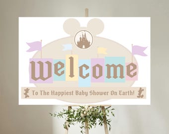 Mickey Mouse Baby Shower Welcome Sign, Disneyland Theme (Digital Download)