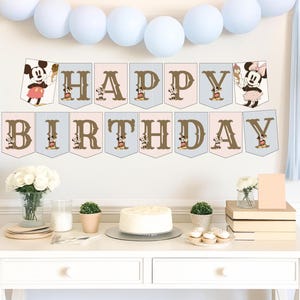 Mickey Minnie Mouse Blue Happy Birthday Banner, Boys Birthday Party Decor, Mickey Happy Birthday Sign | Disney Party Printable | Digital