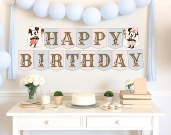 Mickey Mouse Happy Birthday Banner, Blue Disney Party Decor (Digital)