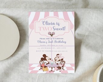 Mouse Two Sweet Birthday Invitation, Girl 2nd Birthday (Digital)