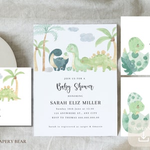 Dinosaur Baby Shower Invitation Templates Set, Printable Dino Baby Shower Invite, Instant Download, Boy Baby Shower Invite Download, Digital