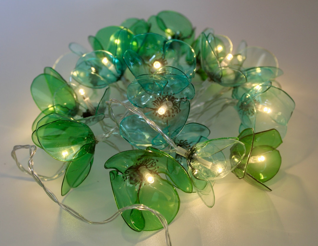 String Lights Upcycle String Lights of Flowers Made From Upcycled Green Plastic Bottles - Etsy