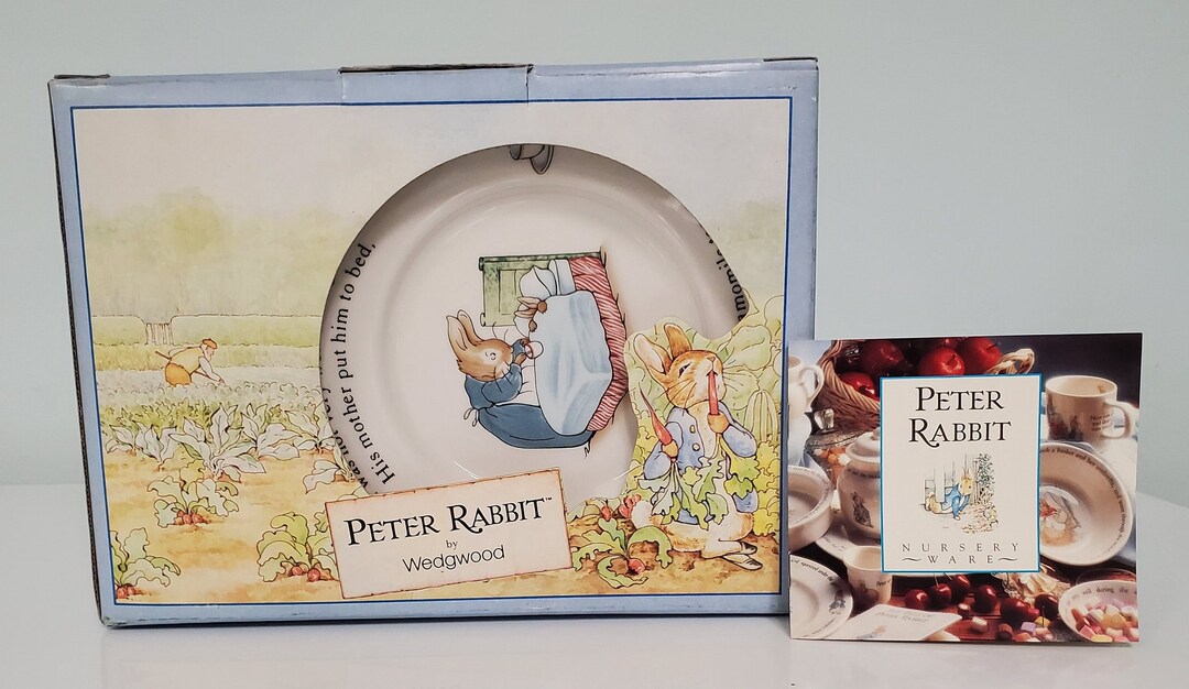 1991 Vintage Wedgewood Betrix Potterpeter RABBIT Christening 3PC Set