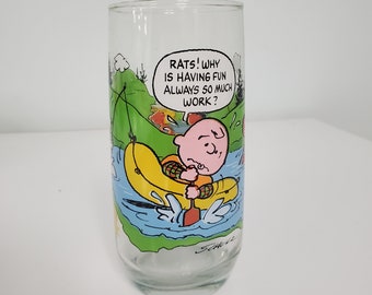 1983 Rare Vintage McDonald Peanuts CAMP SNOOPY GLASS-Charlie Brown