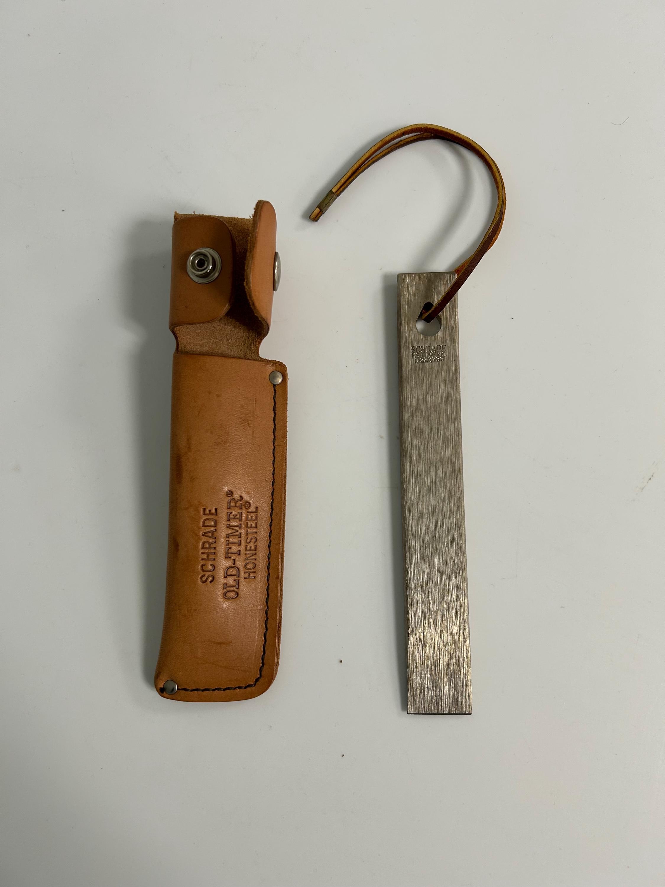 Vintage SCHRADE OLD TIMER Honesteel Sharpening Tool With Leather