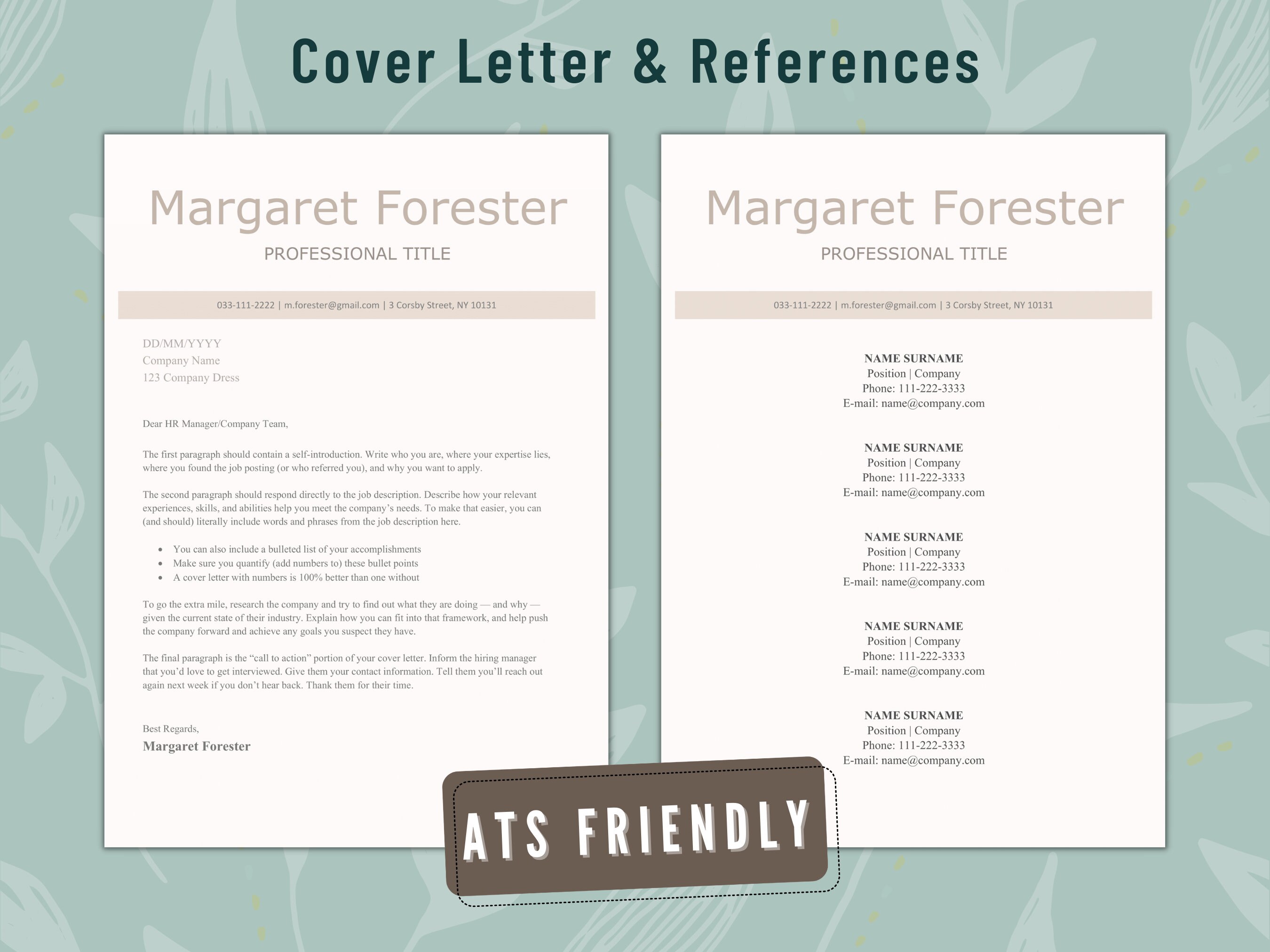 ATS Friendly Resume Template Word With Cover Letter and - Etsy