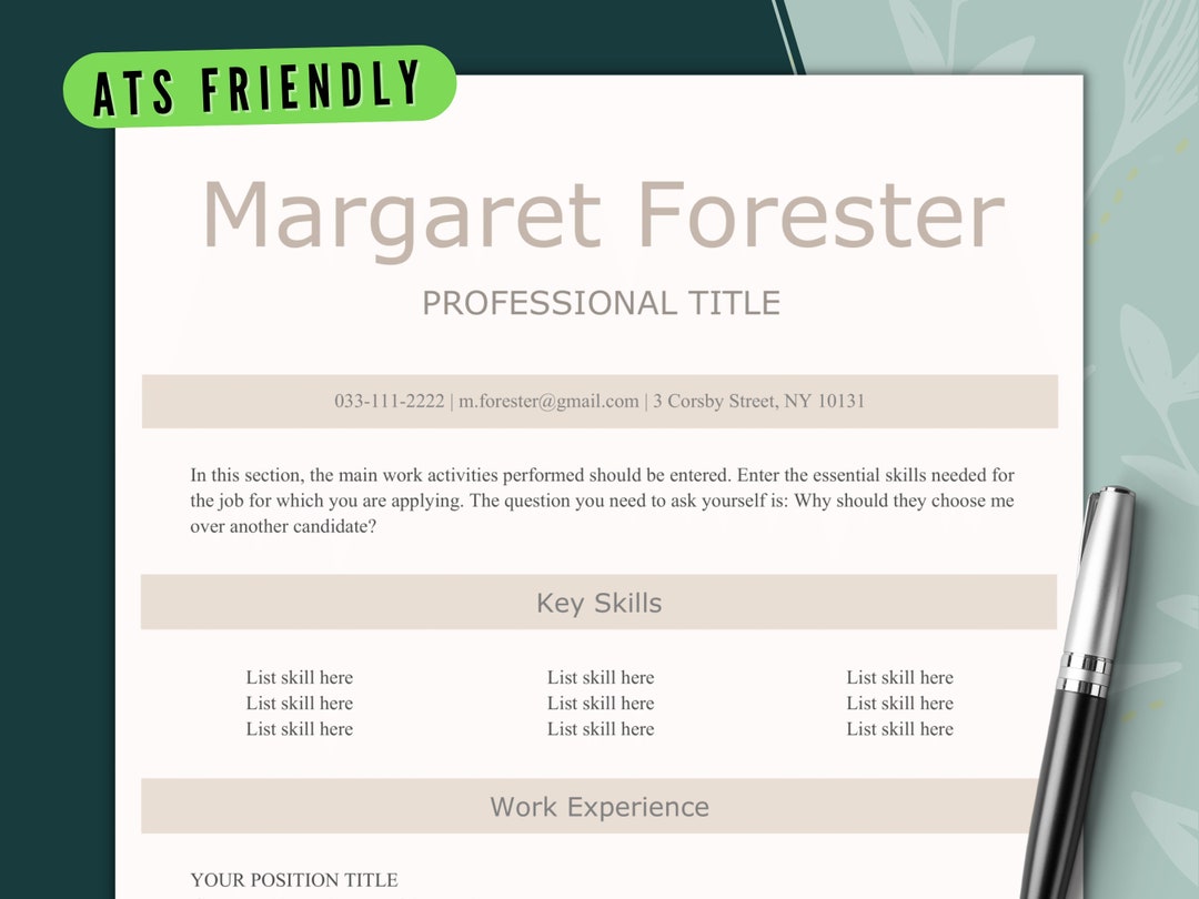 ATS Friendly Resume Template Word With Cover Letter and - Etsy