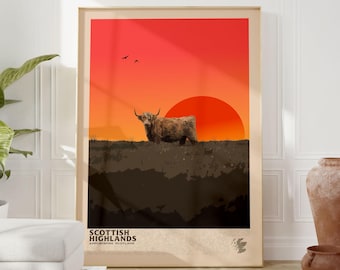 Póster de arte mural de las Highlands escocesas, vaca de las Highlands