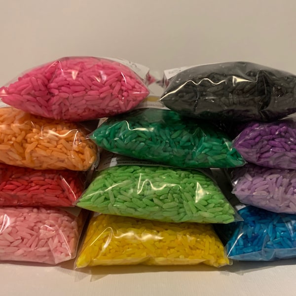 Colorful Rainbow Rice for Sensory Bin Activity Kits
