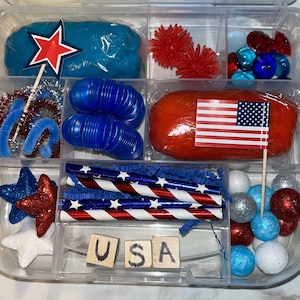 Patriotic 4th of July Playdough Sensory Bin Kit for Kids