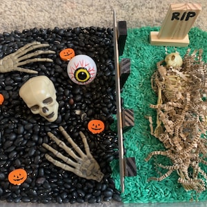 Halloween Sensory Bin Activity Kit for Kids - Spooky Sensory Bin - Graveyard Sensory Bin - Skeleton Sensory Bin
